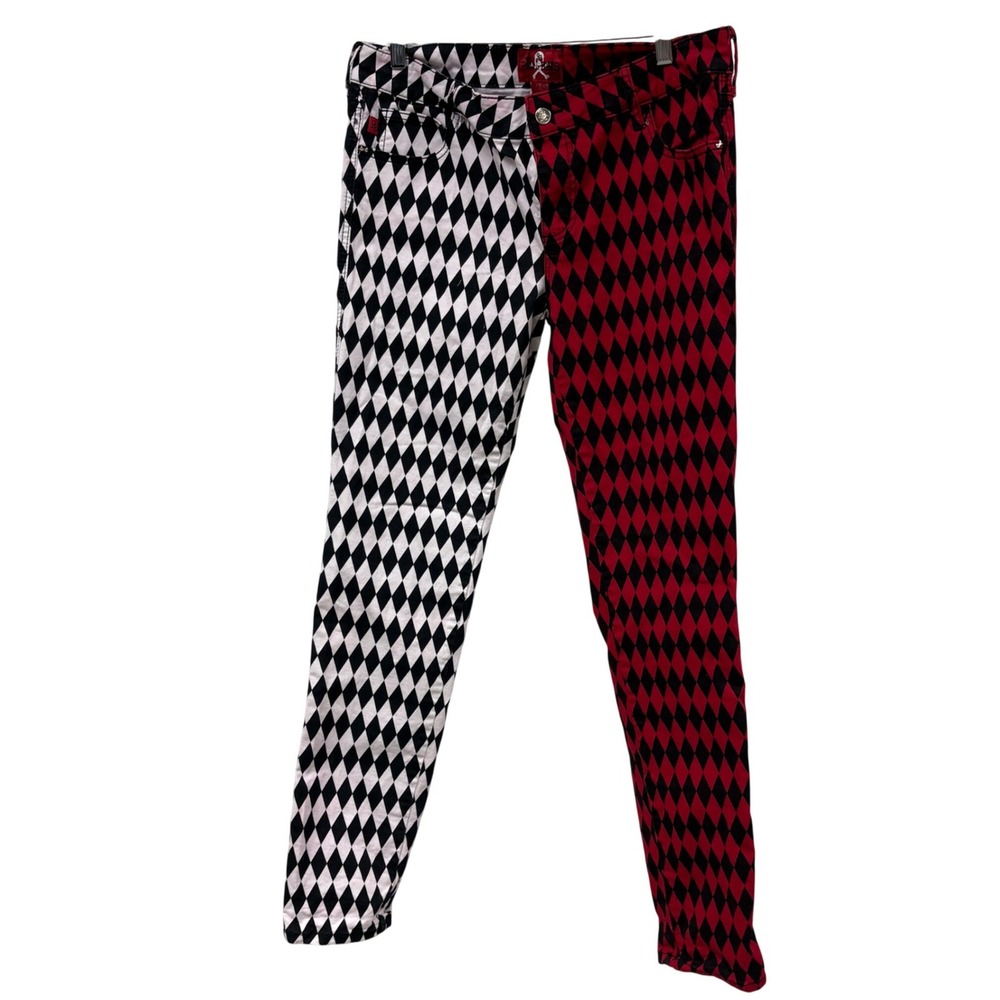 Royal Bones Daang Harlequin Split Leg Skinny Pants Red White Black Size 13